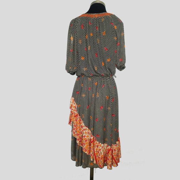 Vtg 70s French Boho Asymmetrical Frill Dress M - Picture 8 of 11